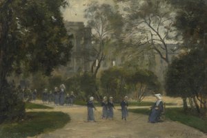 Apácák és iskoláslányok a Tuileriák kertjében, Párizs, 1870-1880-as évek
