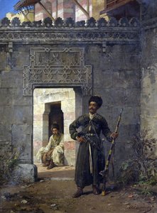 Stanislav Khlebovsky (Khlebovski) (1835-1884) festménye "Les gardes tcherkesses" (Cerkesz őrök) - 1880 - Olaj, vászon Mérete 55,5x41,2 cm Magángyűjtemény alkotó: Stanislaus von Chlebowski