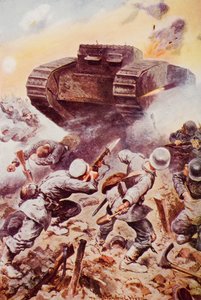 Tanks in Action, illusztráció H.G. Wells „The Outline of History” II. kötetéből, 1920-ban megjelent (színes litó)