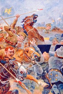 A 9. Lancers rohama a visszavonuláskor Monsból (színes litó)