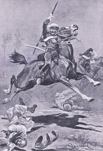 The 9th Lancers at Delhi, 1857, illusztráció a brit csaták szárazföldön és tengeren, 1915-ből alkotó: Stanley L. Wood