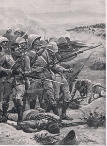 Az ABU-Kru tér, 1885. január 19., illusztráció a brit szárazföldi és tengeri csatákból, 1915 alkotó: Stanley L. Wood