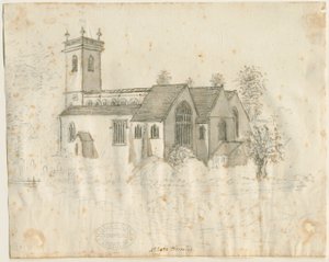 Abbots Bromley Church: ceruzavázlat enyhe mosással, nd [1762-1802] alkotó: Stebbing Shaw