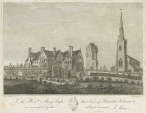 Hamstall Ridware – Templom és kastély: metszet, nd [1762-1802] alkotó: Stebbing Shaw