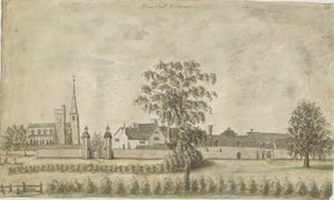 Hamstall Ridware – Templom és kastély: vízfestmény, nd [1762-1802] alkotó: Stebbing Shaw