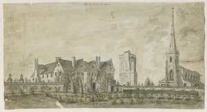 Hamstall Ridware – Templom és kastély: vízfestmény, nd [1762-1802] alkotó: Stebbing Shaw