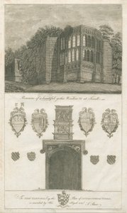 Tixall Hall - Gótikus ablak és heraldikai régiségek: metszet, nd [1762-1802] (nyomtatás) alkotó: Stebbing Shaw