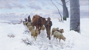 Visszatérés a piacról hóesés után, 1877 előtt (olaj, vászon)