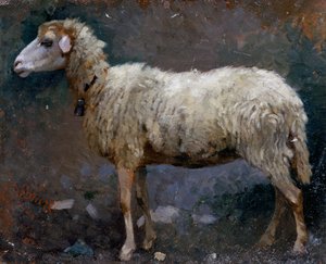 Bárány profilban, Stefano Bruzzi (1835-1911) festménye, olaj, karton