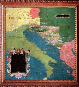 Olaszország és Jugoszlávia (szláv országok) A térképet Stefano Bonsignori (? -1589) olasz kozmográfus és festő készítette. 1581 körül. Firenze, Palazzo Vecchio, Sala del Mappamondo