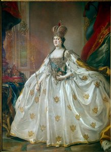 II. Nagy Katalin (1729-1796) orosz impresszió portréja Stefano Torelli (1712-1784) koronázási ruhafestményén, 18. századi Ermitázs Múzeum, Szentpétervár