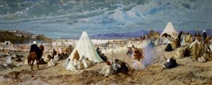 Mohamed ünnepe Tangerben, Stefano Ussi (1822-1901) festménye, olaj, vászon, 48, 5x117, 5 cm