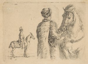 Egy lengyel vőlegény, hátulról, kantárnál fogva lovat, kb. 1662.