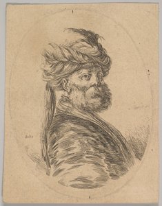 Szakállas, turbános török férfi, elöl egy hosszú tollal, háromnegyed éves..., 1650.