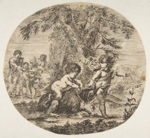Egy gyerek és egy szatír gyerek játszik kecskével, kb. 1657. alkotó: Stefano della Bella