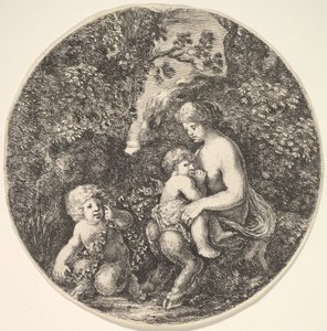 Egy női szatír gyermeket szoptat jobbra, balra fordult, szatírgyerek..., 1639. alkotó: Stefano della Bella