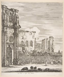 Konstantin és Colosseum boltíve az előtérben legelő juhokkal, hat nagy kilátásból..., 1656. alkotó: Stefano della Bella