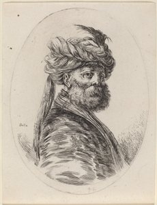 Szakállas mór tollas turbánban fátyollal, jobbra fordítva, 16491650. alkotó: Stefano della Bella