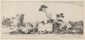 Campagnai jelenet művész vázlatokkal, 1647-ben vagy előtte. alkotó: Stefano della Bella