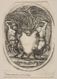 Két kentaur által körülvett tigrisbőr alkotta kartotus, 1647. alkotó: Stefano della Bella