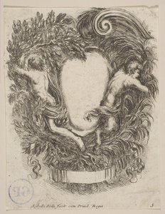 Apolló és Pán által keretezett kartotus, 1647. alkotó: Stefano della Bella