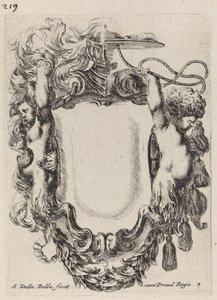 Kartusz csecsemő szatírokkal, 1647. alkotó: Stefano della Bella