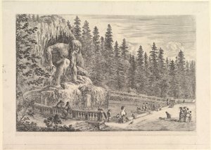 Az Appenino kolosszális szobra Giambolognánál balra, óriási gubacsként ábrázolva..., kb. 1653. alkotó: Stefano della Bella