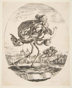 Csecsemőt hordozó halál, Az öt halálból Les cinq Morts, kb. 1648. alkotó: Stefano della Bella