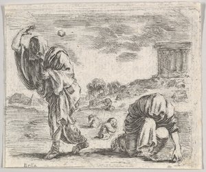 Deucalion és Pyrrha, a Game of Mythology Jeu de la Mythologie-ból, 1644. alkotó: Stefano della Bella
