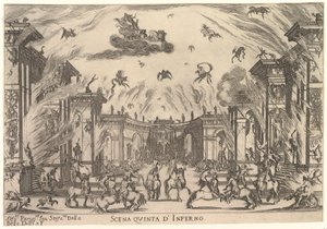 Ötödik jelenet, az Inferno, Az istenek házassága Le nozze degli Dei, 1637-ből. alkotó: Stefano della Bella
