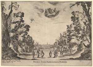 Első jelenet Firenzében, Az istenek házassága Le nozze degli Dei, 1637-ből. alkotó: Stefano della Bella