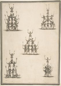 Öt akrobatacsoport, 1652. alkotó: Stefano della Bella