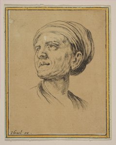 Egy nő feje háromnegyed nézetben, a Különféle fejek és alakok című könyvből Diverses tétes et..., 1650. alkotó: Stefano della Bella