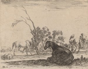 Lovak a legelőn, 1642. alkotó: Stefano della Bella