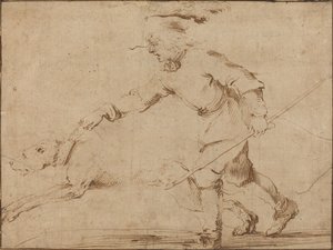Vadász pórázon kutyával. alkotó: Stefano della Bella
