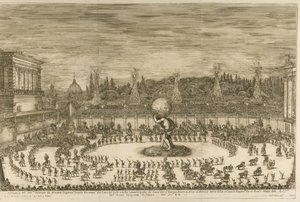 Az ünneplő világ, lóháton balett Cosimo de Medici és M. esküvője alkalmából alkotó: Stefano della Bella