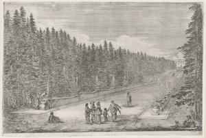 Tér szökőkutakkal a Villa Pratolino kertjében A Villa Pratolino (sorozat címe) Vues de la villa de Pratolino (sorozat címe) alkotó: Stefano della Bella