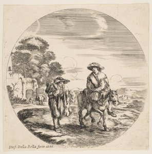 Táj két paraszttal, egy lovon ülve, tájakról és tengeri kikötőkből Paysages ..., 1656. alkotó: Stefano della Bella