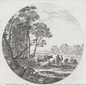 Táj csordával és korinthoszi tőkével Tájak és romok Rómában (sorozat címe) Paysages et ruines de Rome (sorozat címe) alkotó: Stefano della Bella