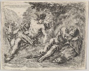 Merkúr és Argos, a Game of Mythology Jeu de la Mythologie-ból, 1644. alkotó: Stefano della Bella