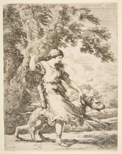 Nymfa egy nagy kutyát a nyakörvnél tartva, kb. 1654. alkotó: Stefano della Bella