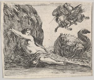 Perszeusz és Androméda, a Game of Mythology Jeu de la Mythologie-ból, 1644. alkotó: Stefano della Bella
