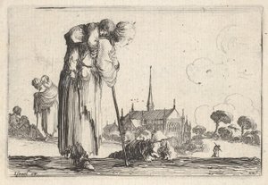 10. tábla: jobbra fordult parasztasszony gyermekkel a hátán, fiú lyi..., kb. 1642. alkotó: Stefano della Bella