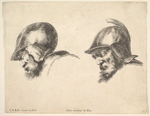 10. tábla: két sisakos öreg katona feje, mindkettő balra és lefelé néz..., kb. 1641. alkotó: Stefano della Bella