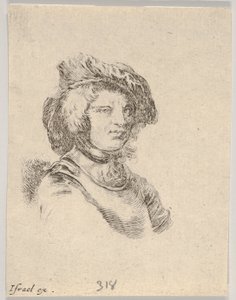 11. tábla: sapkát viselő, jobbra néző férfi mellszobra, Különféle fejek a...-ból, 1650. alkotó: Stefano della Bella