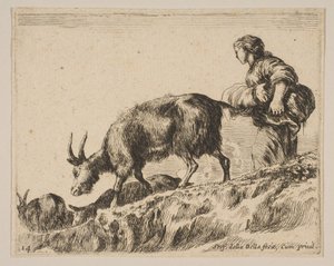 14. tábla: kecskéket terelő pásztorlány, kb. 1641. alkotó: Stefano della Bella