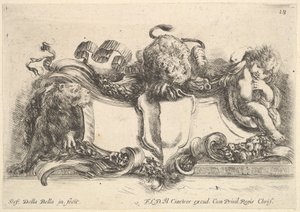 18. tábla: egy karton üres címerrel, két oroszlánnal, egy balra és egy cen..., 1646. alkotó: Stefano della Bella