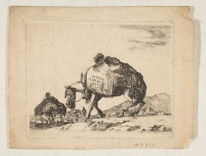 1. tábla: egy teherhordó ló, a „Különféle állatok” fajtából Diversi animali, kb. 1641. alkotó: Stefano della Bella