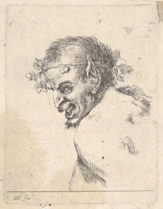 29. tábla: egy nevető szatír mellszobra, profilban balra, a „Különböző portrék”..., kb. 1647. alkotó: Stefano della Bella