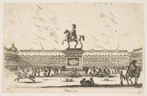 3. tábla: La Place Royale, XIII. Lajos lovas szobra profilban balra néz..., 1642. alkotó: Stefano della Bella